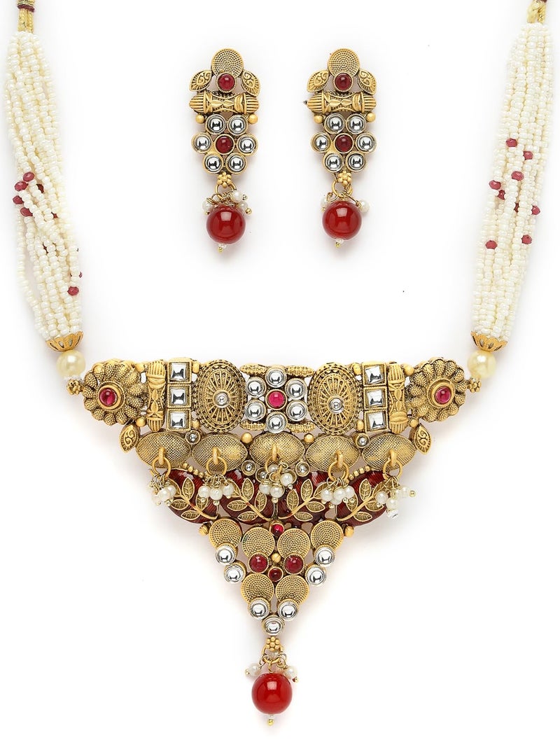 Adiva Gold-Plated Kundan Stone Studded Pearls & Beads Meenakari Choker Jewellery Set for Women, Traditional Stylish Jewellery Set for Women Party, Wedding, Bridal, Occasion, Festive - Image 2