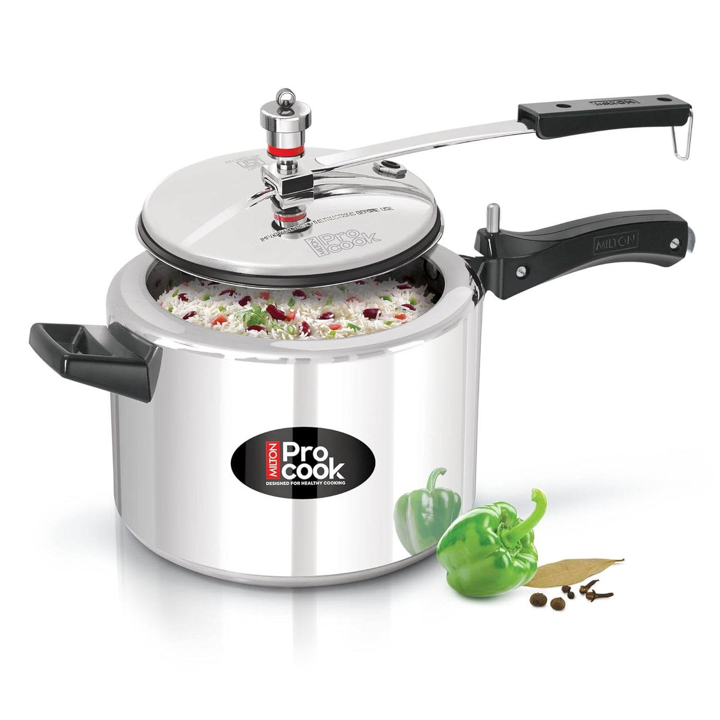 Milton Pro Cook Pressure Cooker Aluminium With Inner Lid 5 Litre Induction And Gas Stove Compatible Food Grade Nitrile Gasket System 5 Years Warranty Isi Certified Silver