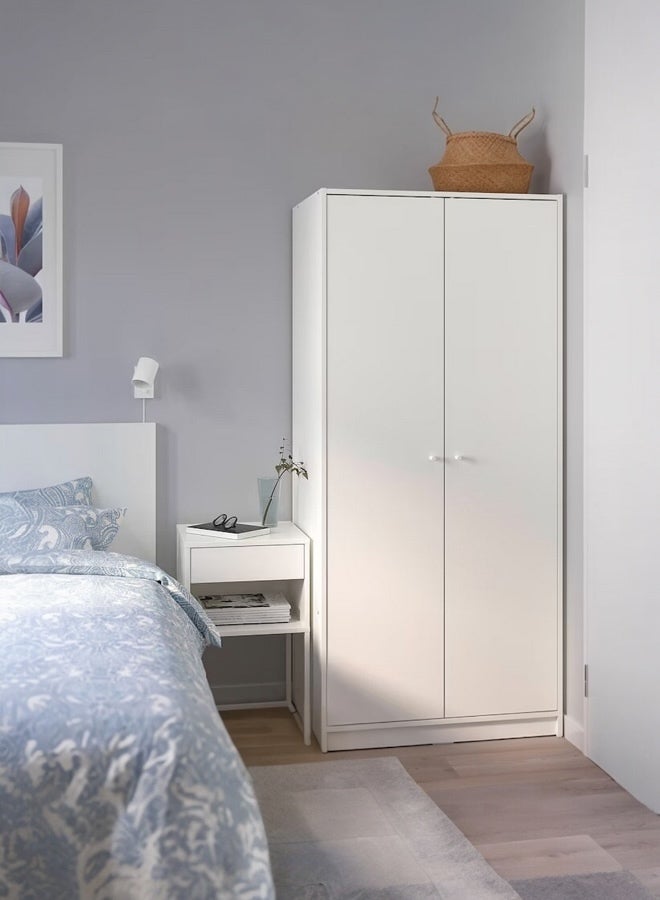 Beit Yusr Modern White 2-Door Wardrobe with Shelves and Hanging Rod - Image 1