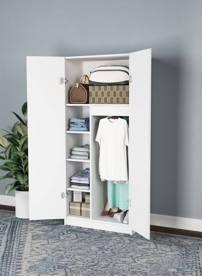 Beit Yusr Modern White 2-Door Wardrobe with Shelves and Hanging Rod - Image 2