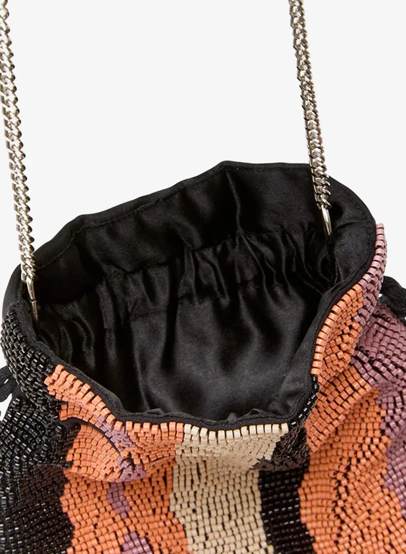 French Connection  Women's Multi Stripe Beaded Fringe Potli Bucket Bag for Women | Best Price UAE
