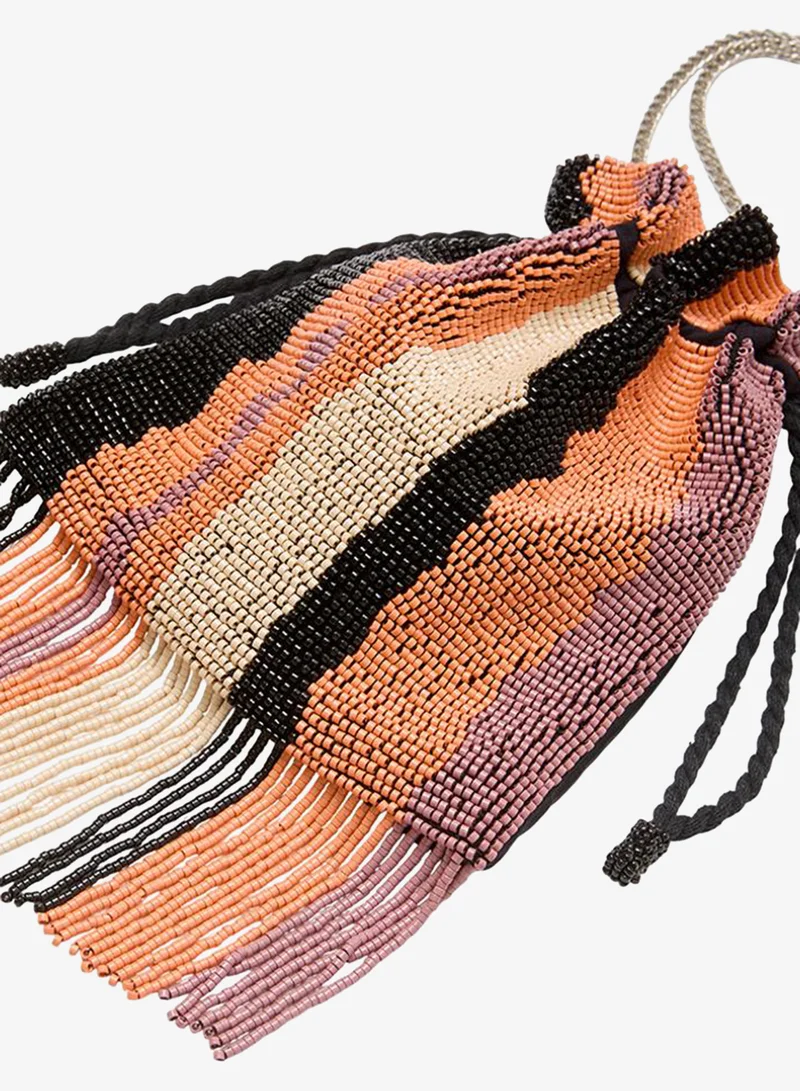 French Connection  Women's Multi Stripe Beaded Fringe Potli Bucket Bag for Women | Best Price UAE