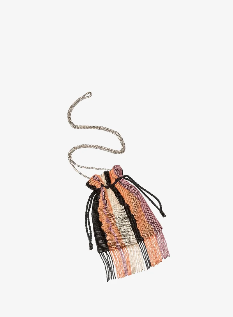 French Connection  Women's Multi Stripe Beaded Fringe Potli Bucket Bag for Women | Best Price UAE