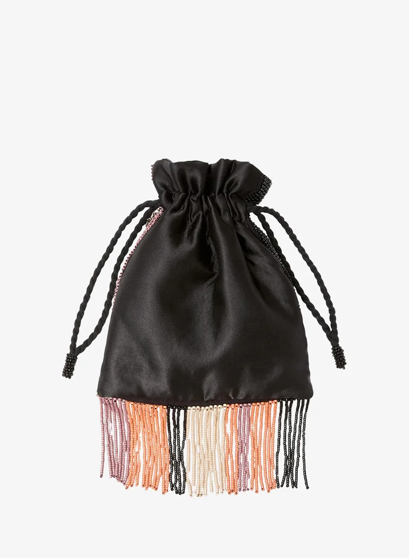 French Connection  Women's Multi Stripe Beaded Fringe Potli Bucket Bag for Women | Best Price UAE