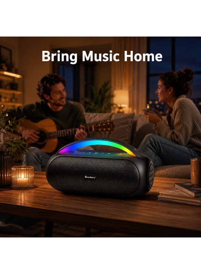 Smartbarry Portable M95 Bluetooth Speaker 60W Bass, RGB LED Light Handle, IPX5 Waterproof Outdoor Speaker, Type-C Fast Charge, AUX Support, Wireless Stereo Sound for Party & Travel - Image 2