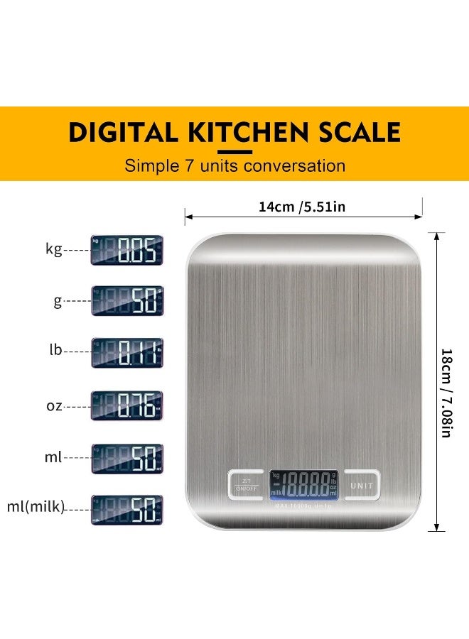 SKY-TOUCH Digital Food Scale Kitchen Scale Slim Stainless Multifunction Scale With LCD Display And Tare Measuring Four Units Of Measure Conversion Batteries Included-Silver - Image 5