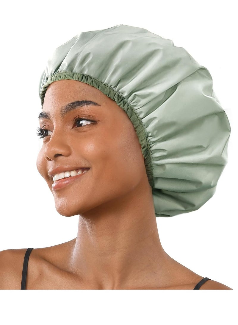 YANIBEST YANIBEST Waterproof Shower Cap for Women, Reusable Double Layer Shower Cap, Non-Slip Shower Cap for Most Hair Types, One Size - Image 1