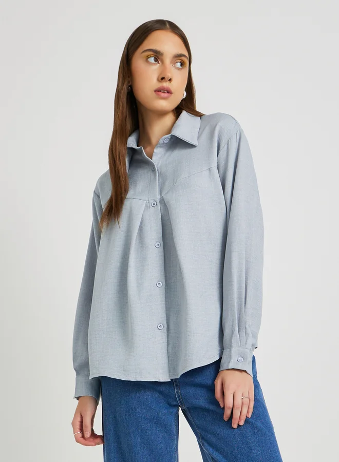 Take Two Take Two Solid Pleated Spread Collar Shirt