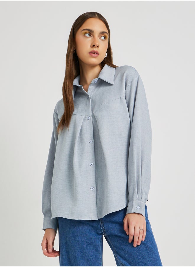 Take Two Take Two Solid Pleated Spread Collar Shirt  - Image 1