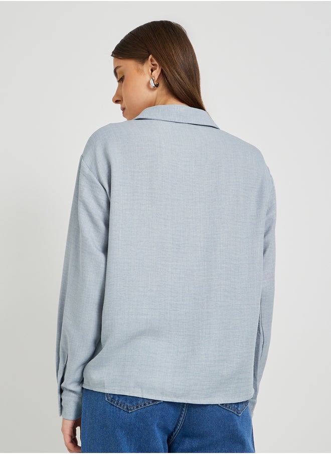 Take Two Take Two Solid Pleated Spread Collar Shirt  - Image 4