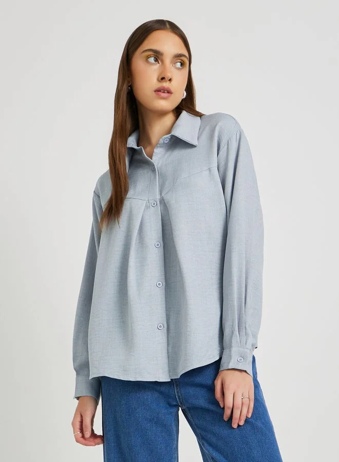 تايك تو قميص بياقة مفرودة مطوية بقطعتين صلبة