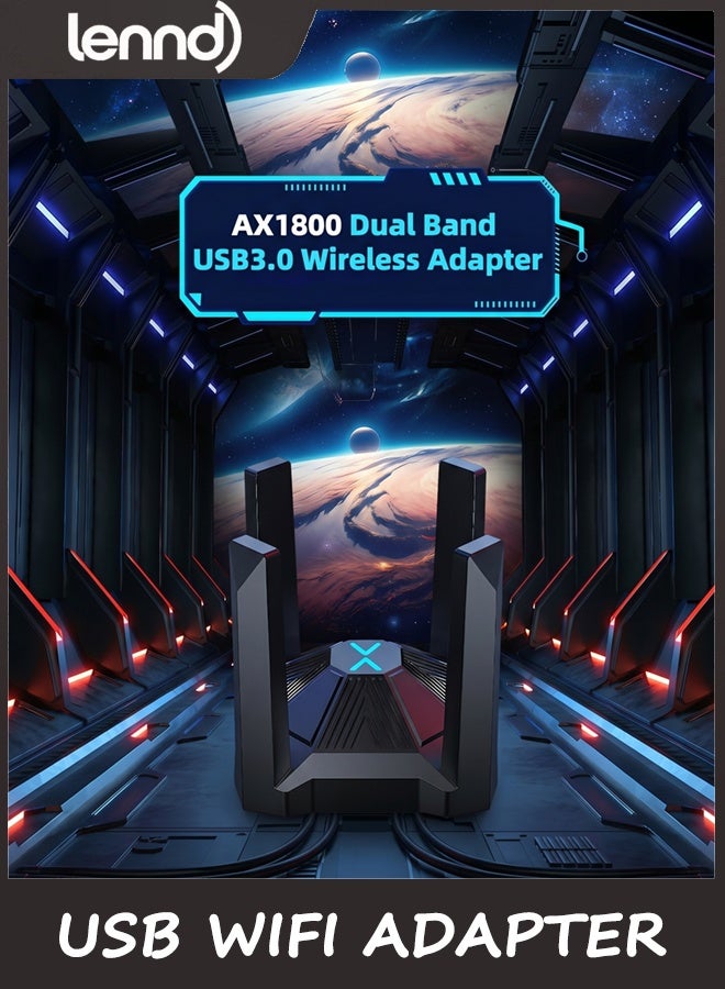 لينند محول AX1800 USB للشبكة اللاسلكية (WiFi) لأجهزة الكمبيوتر المكتبية والمحمولة، مزود بـ 4 هوائيات عالية الكسب ويدعم النطاق المزدوج (2.4 جيجاهرتز و5 جيجاهرتز)، وتقنية WPA3، ومنفذ USB 3.0؛ يعمل دون الحاجة إلى تثبيت برامج تشغيل (Plug & Play) على أنظمة Windows 11/10 فقط. - Image 2