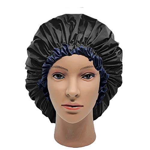 ELEBOX Jumbo Shower Cap XL Double-Layer Satin Bonnet Sleep Cap for Braids Waterproof Bath Caps Reusable Shower Hat - Image 1