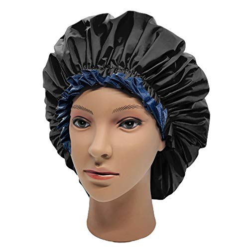 ELEBOX Jumbo Shower Cap XL Double-Layer Satin Bonnet Sleep Cap for Braids Waterproof Bath Caps Reusable Shower Hat - Image 2