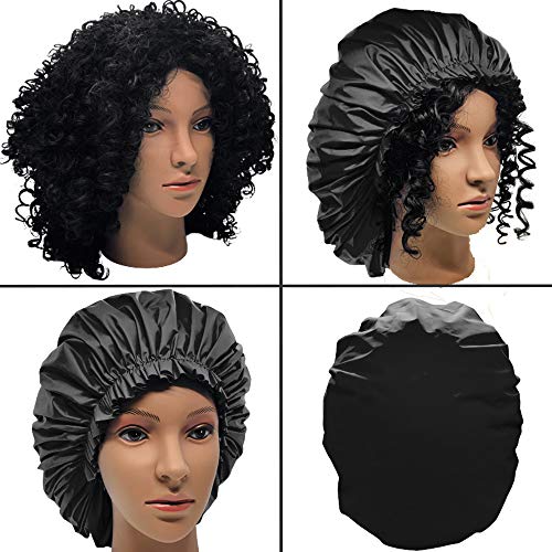 ELEBOX Jumbo Shower Cap XL Double-Layer Satin Bonnet Sleep Cap for Braids Waterproof Bath Caps Reusable Shower Hat - Image 3