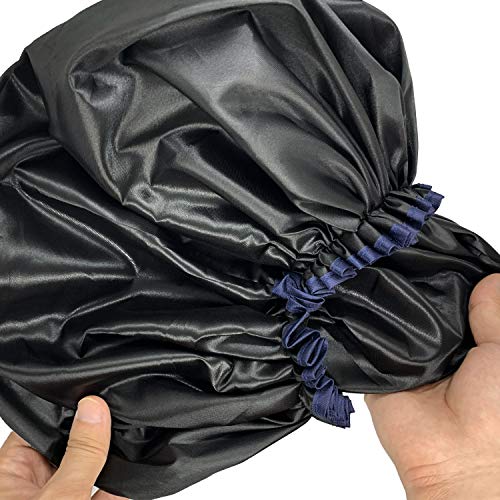 ELEBOX Jumbo Shower Cap XL Double-Layer Satin Bonnet Sleep Cap for Braids Waterproof Bath Caps Reusable Shower Hat - Image 4