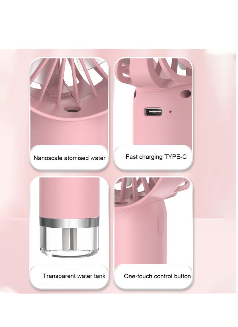 Portable Fan with Mist, Personal Mini Handheld Fan,USB Rechargeable Fan,Misting Fans Handheld for Travel, Office, Outdoor (pink)