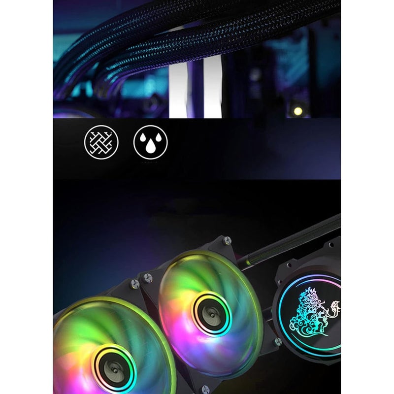مبرد سائل للمعالج (CPU Liquid Cooler) بتقنية التبريد بالماء بجهد 5V ودعم للإضاءة ARGB، بأحجام 240 مم أو 360 مم، مناسب لمنصات LGA 2066/2011 V3/2011/115X/AM4/AM3+/AM3/FM2+، ويتميز بالهدوء أثناء التشغيل. - Image 4