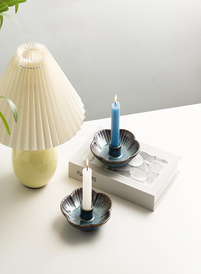 BEUNAIZER Ceramic Candle Holder, Candlestick Holder for Candles,Incense, Santo Palo, Rustic Vintage Home Decor for Halloween Christmas Weddings, Dining Room Table & Living Room Display (Blue) - Image 3