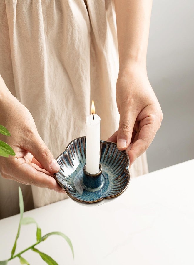 BEUNAIZER Ceramic Candle Holder, Candlestick Holder for Candles,Incense, Santo Palo, Rustic Vintage Home Decor for Halloween Christmas Weddings, Dining Room Table & Living Room Display (Blue) - Image 4