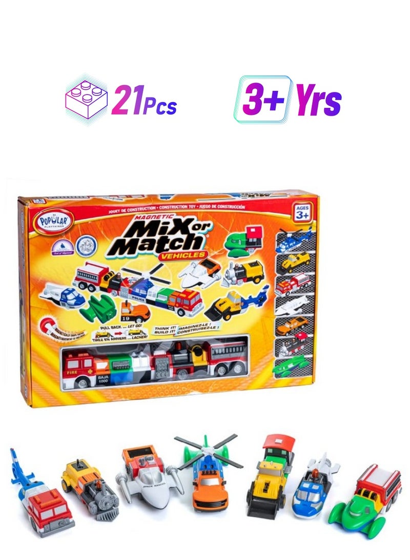 POPULAR PLAYTHINGS Mix or Match Vehicles Orange, Magnetic Toy Play Set, 21 Pieces - Image 1