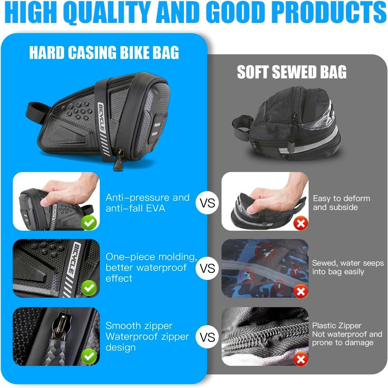 LLTTLTMM EVA Hard Shell Waterproof Bike Saddle Bag, 1 Litre, Black, Seat Mount, Universal Fit, Bicycle - Image 2
