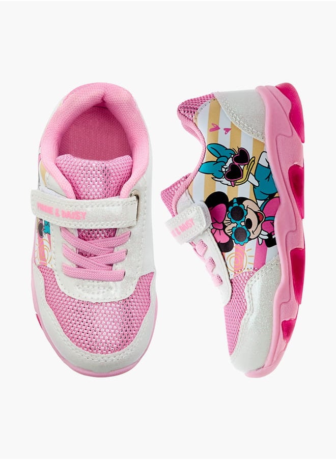 Disney Girls Minnie and Daisy Printed Light-Up Sneakers with Hook and Loop Closure  - Image 1