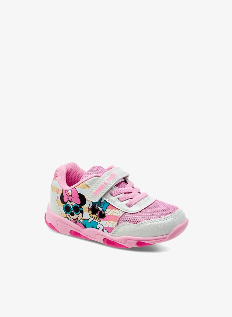 ديزني Girls Minnie and Daisy Printed Light-Up Sneakers with Hook and Loop Closure
