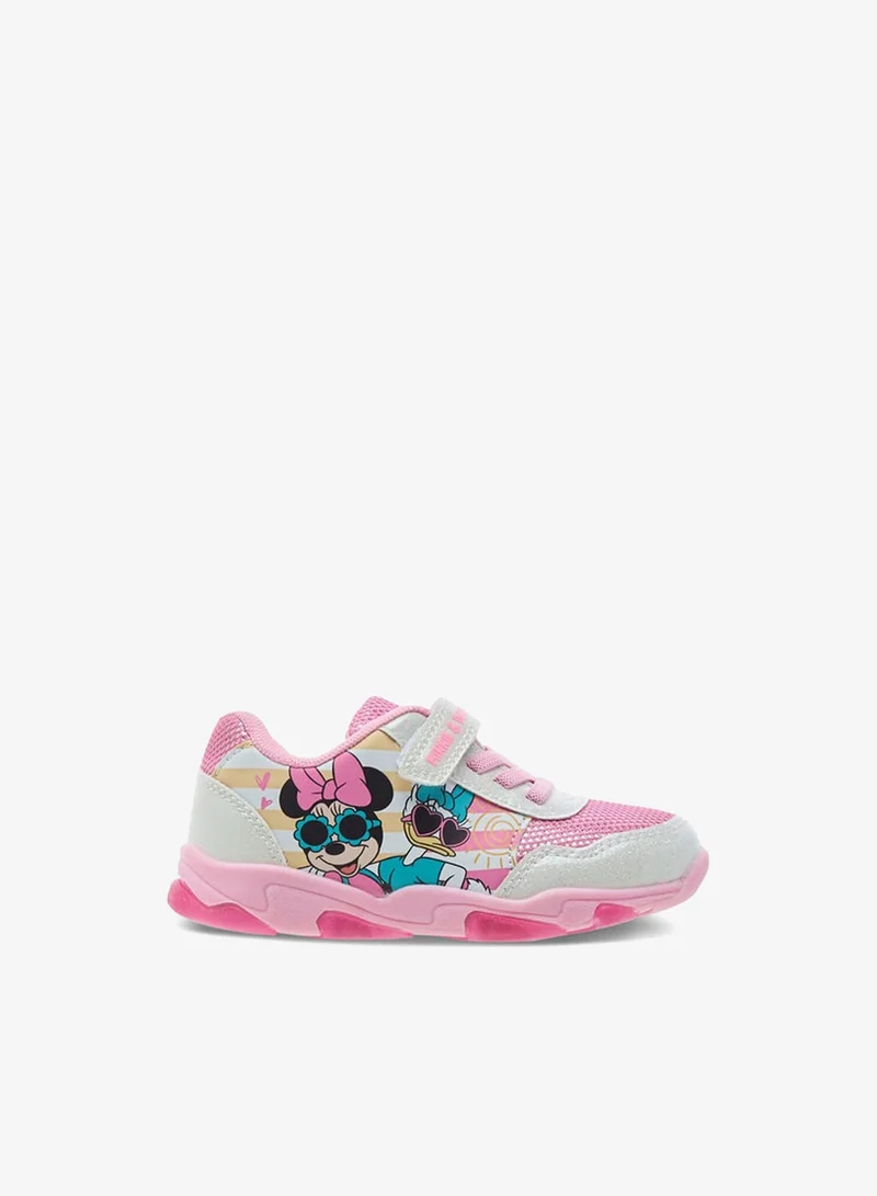 ديزني Girls Minnie and Daisy Printed Light-Up Sneakers with Hook and Loop Closure