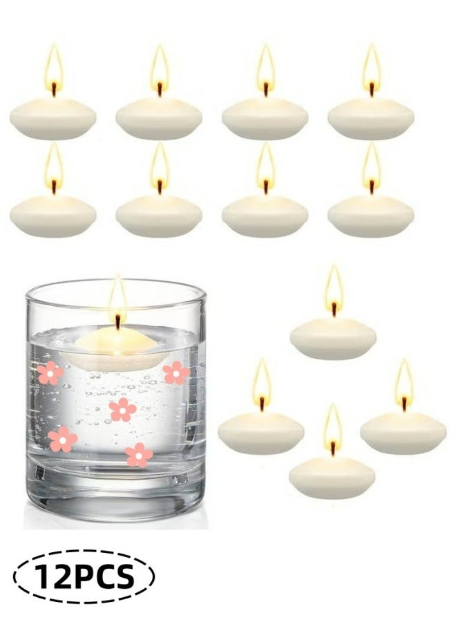 12 شمعة بيضاء عائمة غير معطرة مقاس 1.5 بوصة، شموع صغيرة دافئة لتزيين حفلات الزفاف، وأعياد الميلاد، والمناسبات، والاحتفالات، وإضفاء جو مميز على المكان. - Image 1