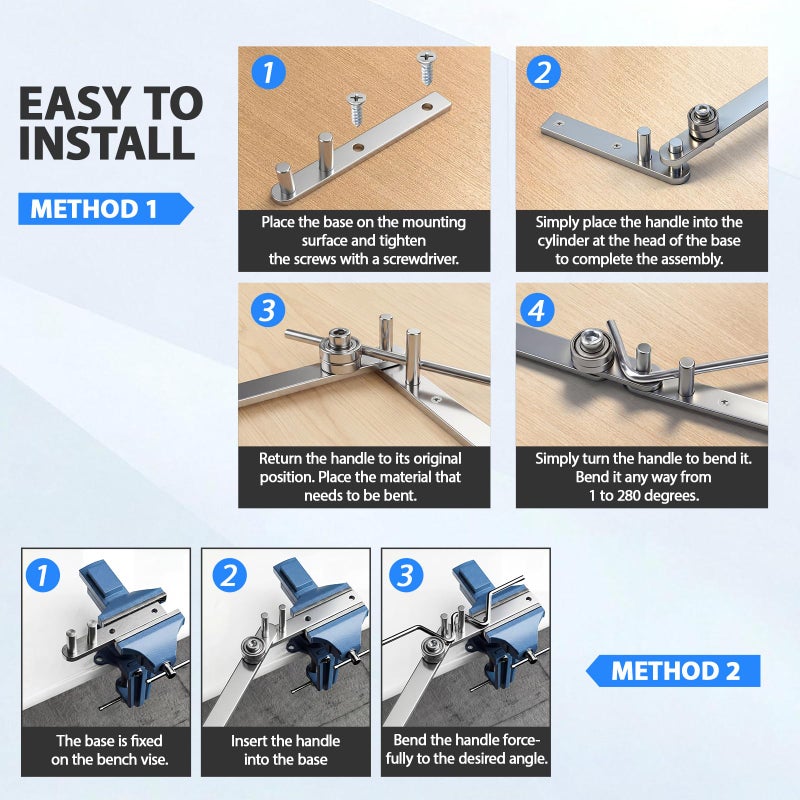 Otoolling Manual Rebar Bender Mini Tubing Wire Bender Steel Construction Hand Rod Forming Tool Desktop Workbench Bending Tool for Bending of 1/6" Wire Pipe 3/8" Aluminum Copper Rod (Silver, Basic) - Image 4