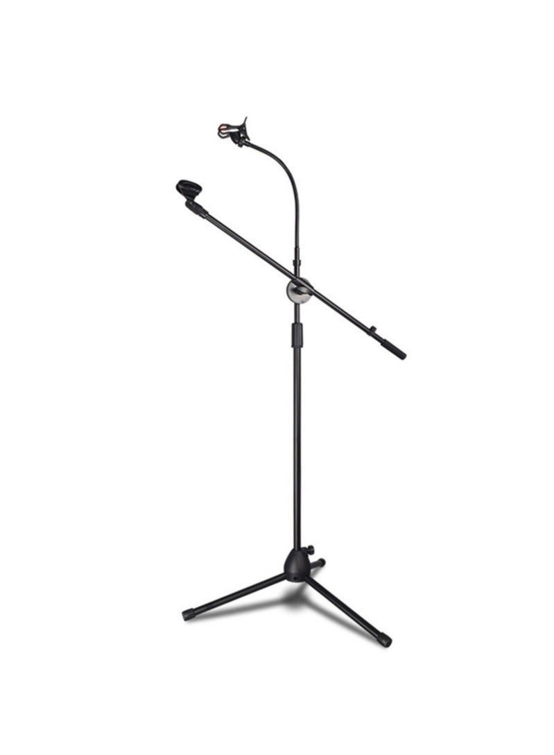 حامل ميكروفون ثلاثي القوائم قابل لتعديل الزاوية والارتفاع مع مشبك ميكروفون وحامل هاتف - Image 2