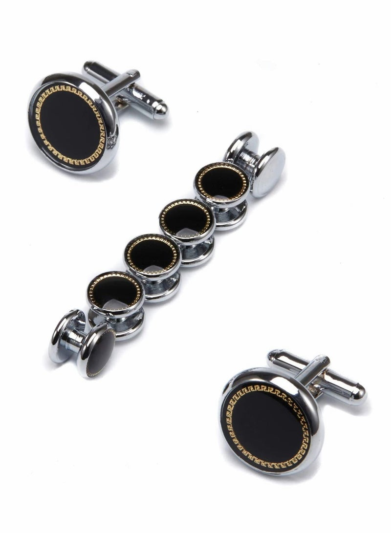 واي آند دي Cufflinks & Studs Set (1Pair 3Pair Tuxedo Studs) Mens Jewelry Kit with Gift Box, Silver for Men Dress Shirt Studs, Wedding Anniversary Valentines Gifts Him - Image 1