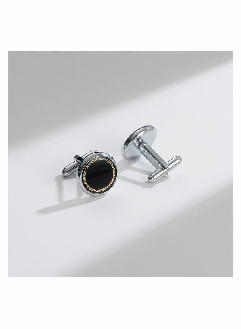 واي آند دي Cufflinks & Studs Set (1Pair 3Pair Tuxedo Studs) Mens Jewelry Kit with Gift Box, Silver for Men Dress Shirt Studs, Wedding Anniversary Valentines Gifts Him - Image 5