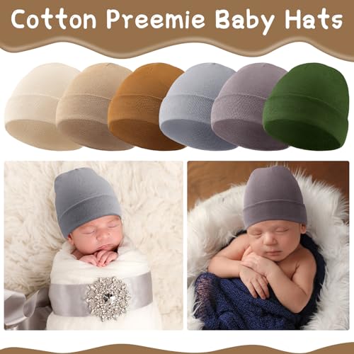 Newcotte 6 Pcs Preemie Baby Hats Cotton Preemie Caps Warm Newborn Beanie Premature Hat for Nicu Premature Boy Girl(Retro Color,Elegant Style) - Image 2