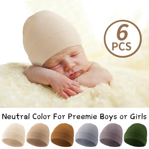 Newcotte 6 Pcs Preemie Baby Hats Cotton Preemie Caps Warm Newborn Beanie Premature Hat for Nicu Premature Boy Girl(Retro Color,Elegant Style) - Image 4