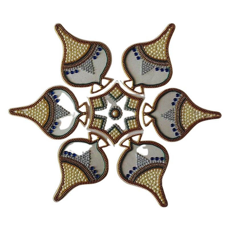 Aabhaas Design Kundan Decorated Rangoli 7Piece Set Add Elegance and Splendor to Your Home Decor with Handcrafted Indian Artistry Perfect for Festivals Celebrations and Special Occasions - Image 1
