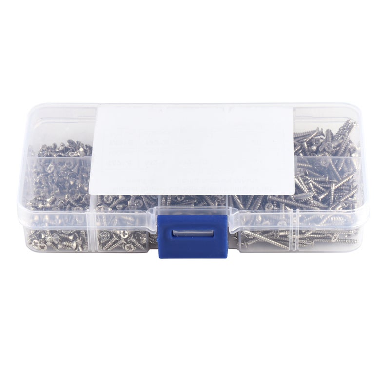 800pcs M2 Cross Drive Flat Head Self‑Tapping Screws Woodworking Fastener with Box - Image 1