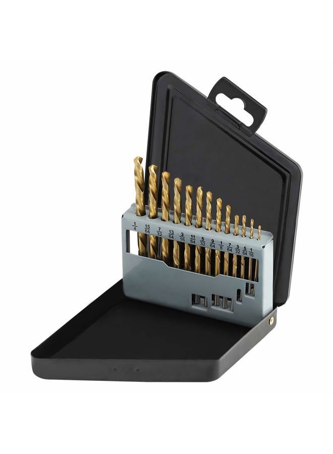 COMOWARE Left Hand Drill Bit Set, 13 Piece | M2 HSS with Titanium Nitride Coating | SAE (1/16" - 1/4") - Image 1