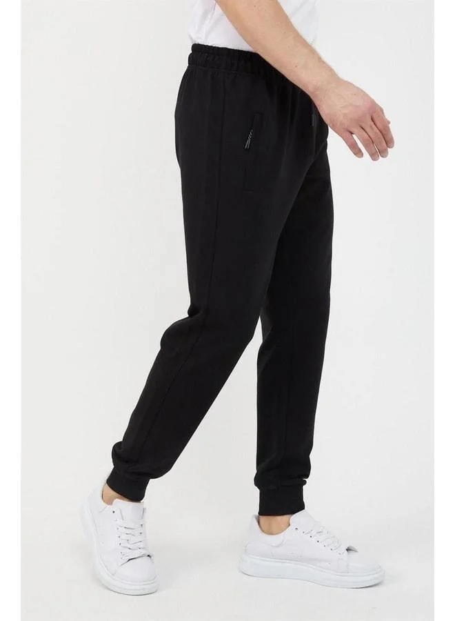 mmetalic Black Men's Ribbed Cuff Sweatpants with Zip Pocket Details