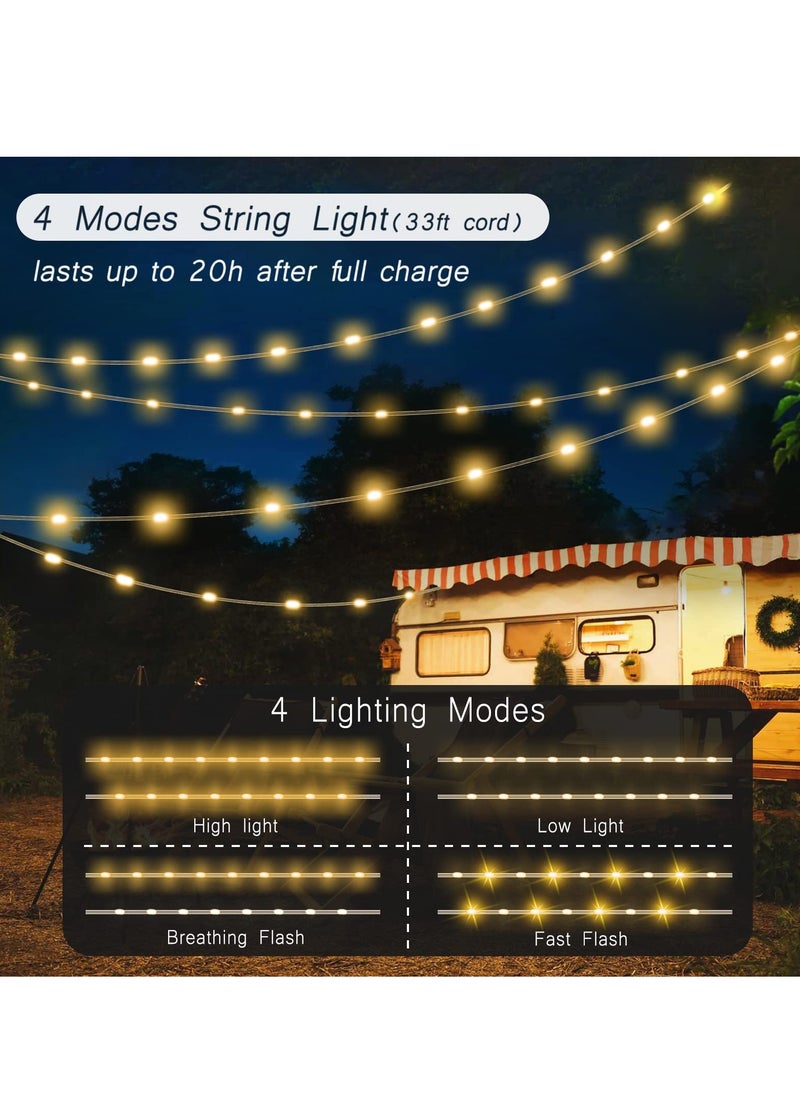 SYOSI - Camping String Lights Multifunctional Camping Atmosphere Light Rechargeable Lantern with String Light 33Ft IP44 Waterproof Camping Lights Portable Flashlight for Camping Hiking Emergency - Image 1