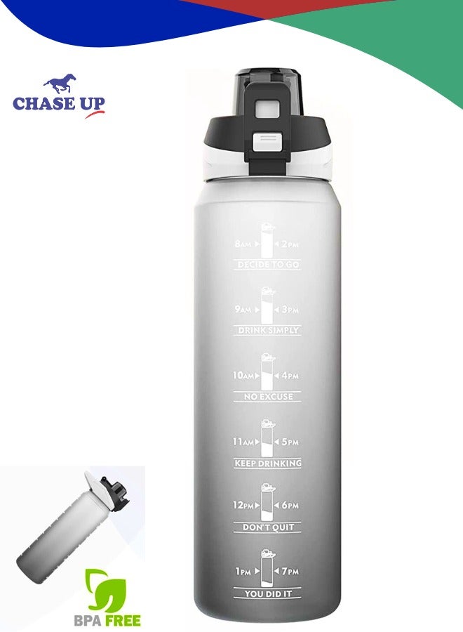 Chase Up Motivational Water Bottle 1l Water Bottle for Kids School Water Bottles With Straw Leak Proof Water Bottle With Time Marker For Sport, School, Gym, Office (GRADIENT GREY) - Image 1