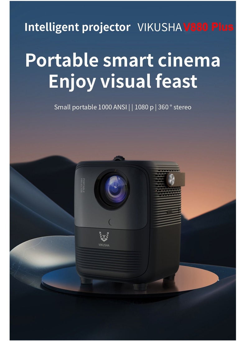 VIKUSHA - Multimedia Android Projector 1080P Intelligent Screen Projection Wi-Fi and Bluetooth Home TV Game With Remote - Image 1
