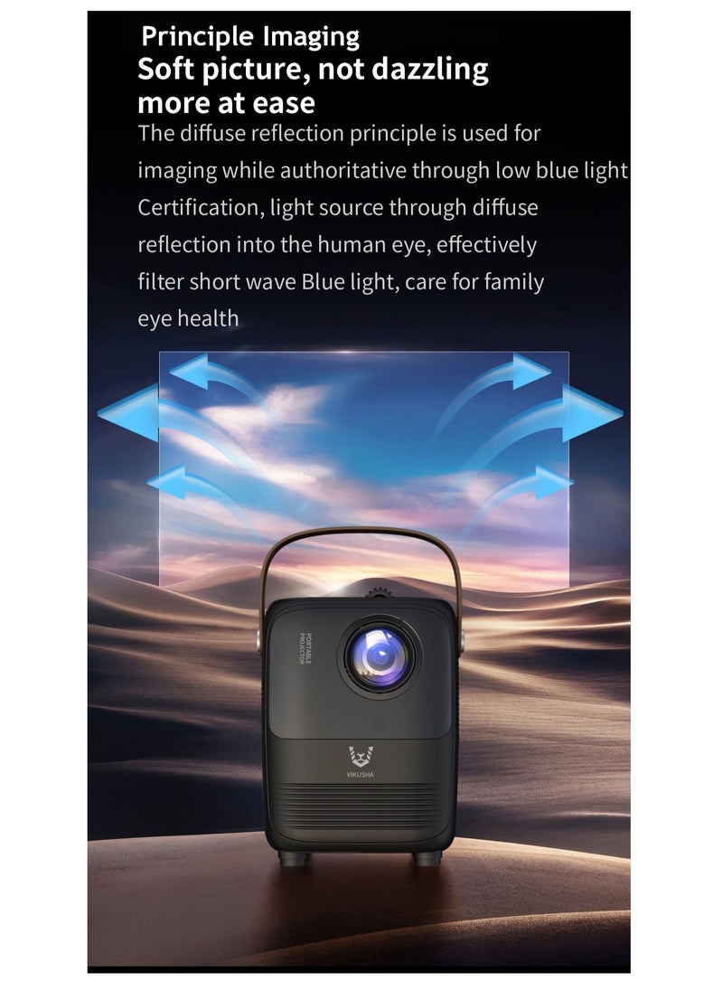 VIKUSHA - Multimedia Android Projector 1080P Intelligent Screen Projection Wi-Fi and Bluetooth Home TV Game With Remote - Image 1