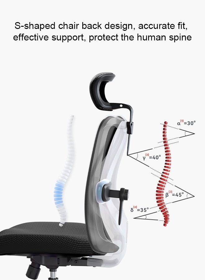 SIHOO M18 Ergonomic Office Chair, Big and Tall Office Chair, Adjustable Headrest with 2D Armrest, Lumbar Support and PU Wheels, Swivel Computer Task Chair for Office(Black) - Image 4