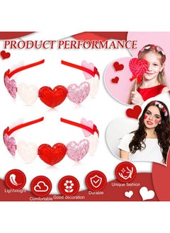 Mtlee MTLEE 3pcs Valentines Day Headband Girls Heart Headbands Glitter Bling Headwear Toddler Sequin Hair Accessories Cute Headband Colorful Red Heart Hairband for Teens Baby Kids Women Holiday Supplies  - Image 3