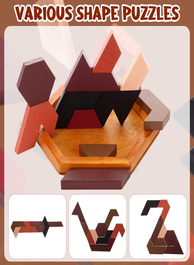 Yilloog 12 Pack Hexagon Tangram Puzzles Gifts for Christmas Wooden Brain Survivor Puzzles for Adult Challenge Hexagon Tangram Brain Teaser Geometric Jigsaw Russian Blocks for Family Party Logic Game - Image 3