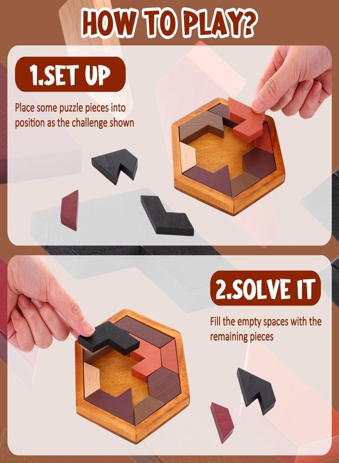 Yilloog 12 Pack Hexagon Tangram Puzzles Gifts for Christmas Wooden Brain Survivor Puzzles for Adult Challenge Hexagon Tangram Brain Teaser Geometric Jigsaw Russian Blocks for Family Party Logic Game - Image 4