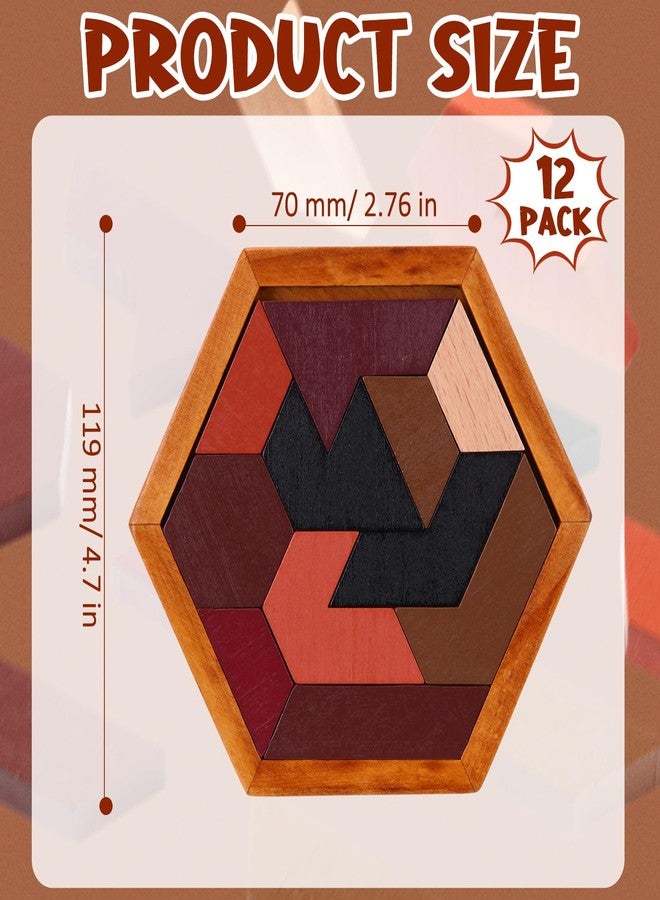 Yilloog 12 Pack Hexagon Tangram Puzzles Gifts for Christmas Wooden Brain Survivor Puzzles for Adult Challenge Hexagon Tangram Brain Teaser Geometric Jigsaw Russian Blocks for Family Party Logic Game - Image 2