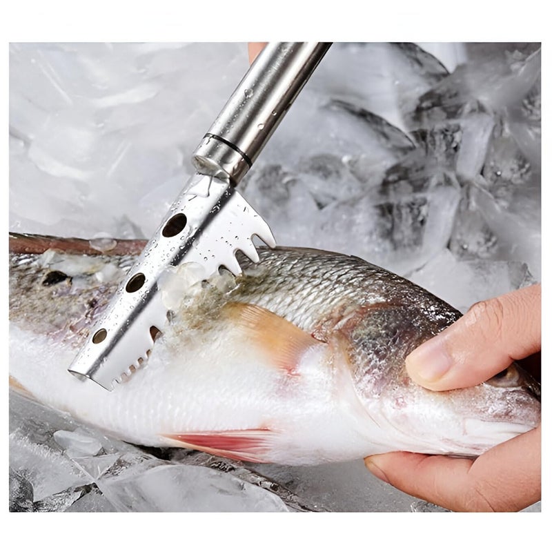 ABTER Fish Scale Remover Tool - 304 Stainless Steel Fish Scales Scraper with Sawtooth Blade for Fast and Easy Peeling - Silver Descaling Tool for Kitchen Use  - Image 3